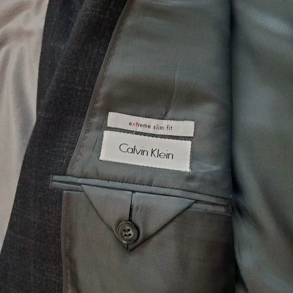 Calvin Klein Wool Blazer Men's 48L Dark Grey Sportcoat Suit Jacket